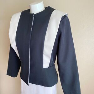 Vintage Lady Carol of New York L Blazer 80s Black White Futuristic MCM Mod